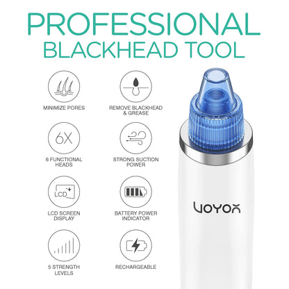 Blackhead Remover Pore Vacuum - Electric Face Vacuum Pore Cleaner Acne White Heads Removal with Suction Heads (BR510)